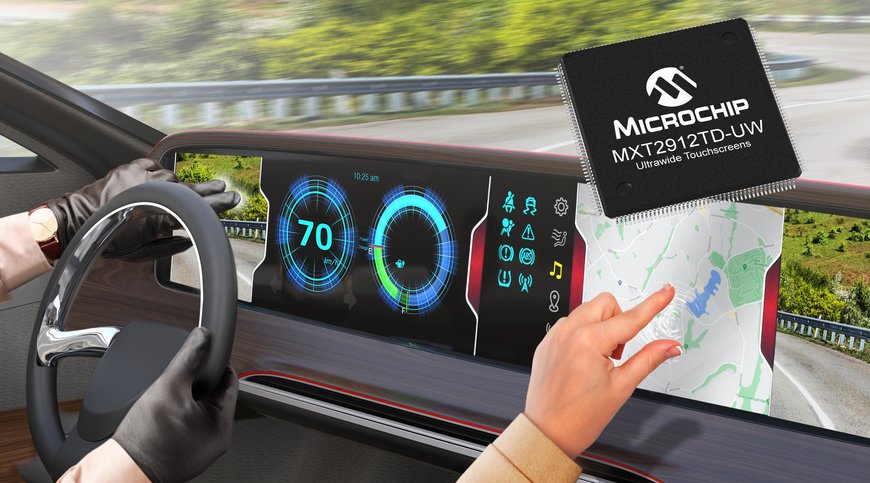 Microchip、大型ウルトラワイド タッチスクリーン向け 車載認定済みシングルチップ ソリューションを発表